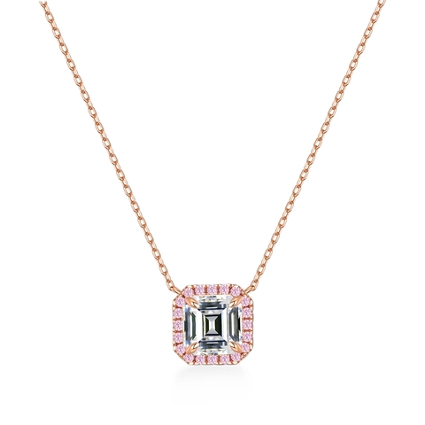 Collana con Ciondolo in Argento Sterling 925 e Moissanite per Donna Oro Rosa Taglio Smeraldo Quadrato Halo Strass Gioielli