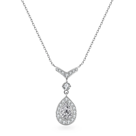 Collana con Ciondolo in Moissanite in Argento Sterling 925 Taglio a Pera Goccia Halo Catena da Clavicola per Donna GRA Certificato
