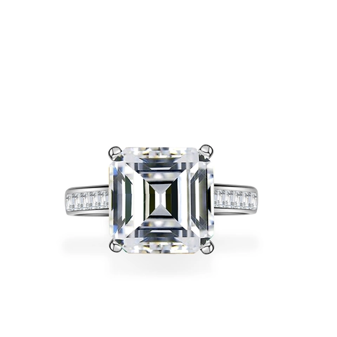 Luxurious 925 Sterling Silver 5 Carat Emerald Cut Moissanite Ring For Women Geometric Square Inlaid Engagement Wedding Jewelry With GRA Certificate