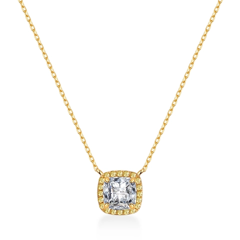 Collana con Ciondolo in Moissanite in Argento Sterling 925 per Donna Taglio Smeraldo Principessa Quadrato Halo Catena a Clavicola Gioielli