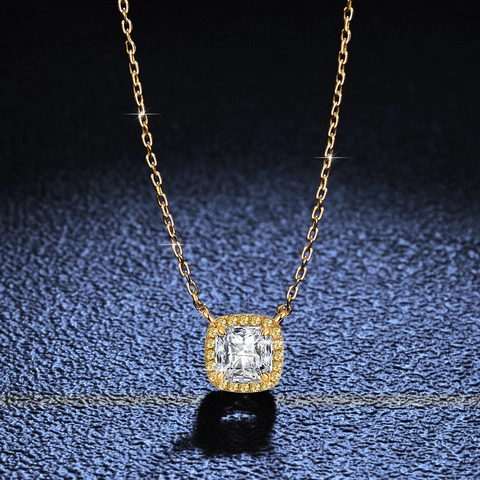Collana con Ciondolo in Moissanite in Argento Sterling 925 per Donna Taglio Smeraldo Principessa Quadrato Halo Catena a Clavicola Gioielli