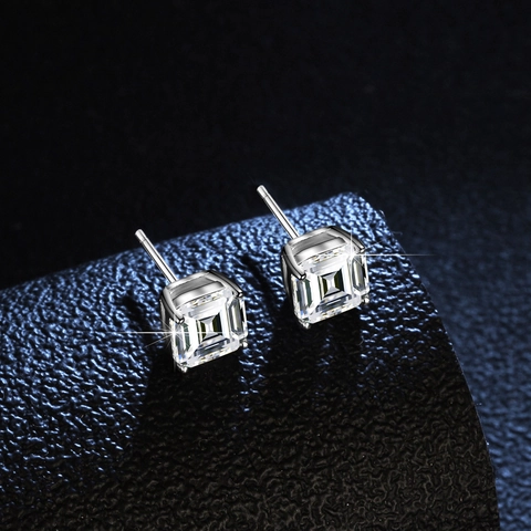 925 Sterling Silver Stud Earrings Square Emerald Cut Moissanite Classic Four Prong Setting For Women Elegant Jewelry Wedding Gift
