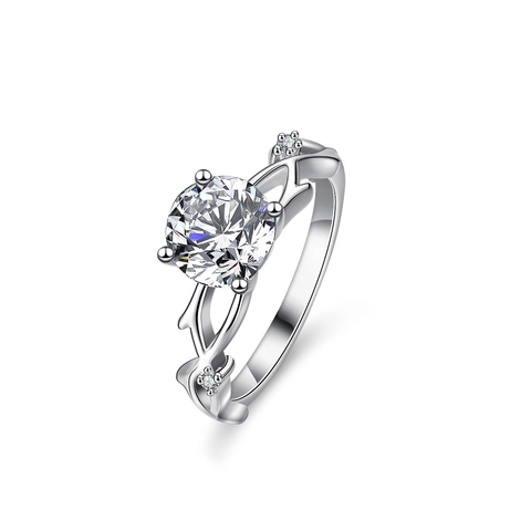 Elegante Anillo de Plata de Ley 925 con Diseño de Vid para Mujer Moissanita de Corte Redondo Circonia Incrustada Joyería