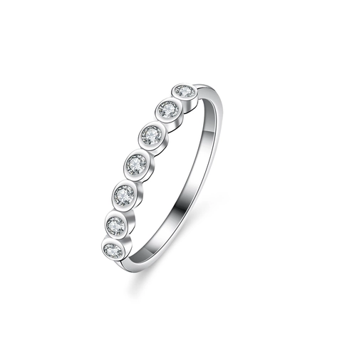Anillo de Moissanita de Plata de Ley 925 Para Mujer Lujosa Banda de Eternidad Con Siete Piedras Engaste en Bisel Joyería de Aniversario