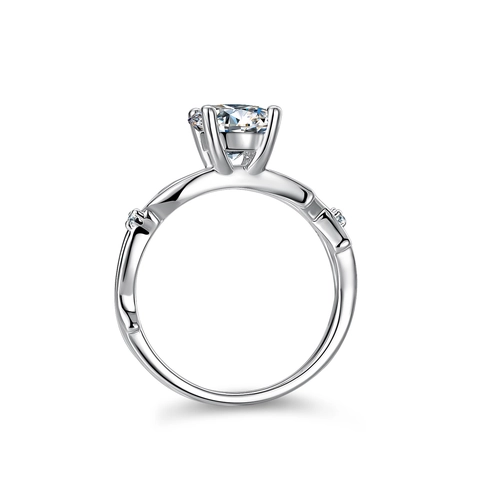 Elegante Anillo de Plata de Ley 925 con Diseño de Vid para Mujer Moissanita de Corte Redondo Circonia Incrustada Joyería