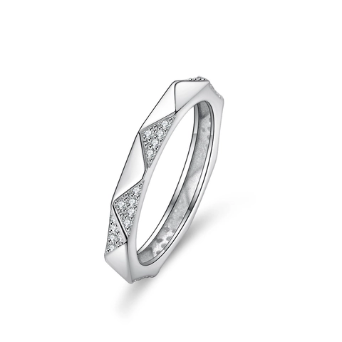 925 Sterling Zilver Moissaniet Geometrische Eternity Ring Voor Dames Eenvoudige Mode Geometrische Gefacetteerde Bandring Sieraden Cadeau