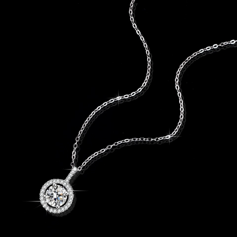 925 Sterlingsilber Moissanit Zirkonia Halo Anhänger Halskette Für Damen Klassisch Elegant Rund Solitär Schlüsselbeinschmuck Geschenk