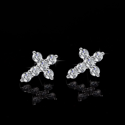 925 Sterling Zilver Moissaniet Kruis Oorknopjes Fijne Kwaliteit Moissaniet Ingelegd Geometrische Kruis Oorbellen Voor Vrouwen Luxe Sieraden