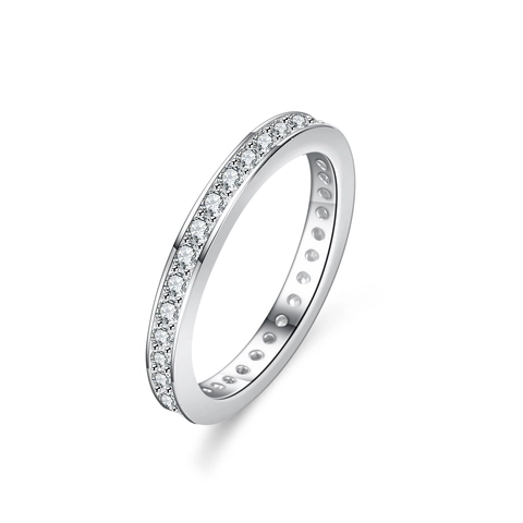925 Sterling Silver Moissanite Eternity Ring For Women Full Circle Geometric Inlaid Pinky Ring Fashion Jewelry Accessory