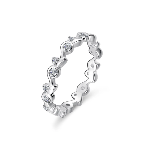 Anello in Argento Sterling S925 Moissanite per Donna Design Geometrico a Onda Intarsiato Certificato GRA Gioielli Moda Matrimonio