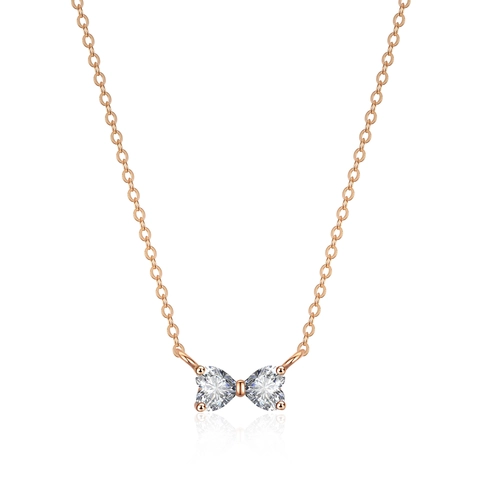 S925 Sterling Silver Bow Moissanite Necklace Rose Gold Plated Bowknot Pendant Jewelry For Women Wedding Anniversary Gift