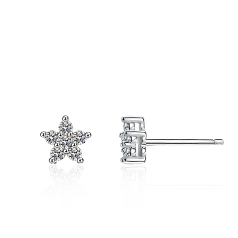 925 Sterling Silver Moissanite Stud Earrings For Women Five Petal Flower Clover Minimalist Jewelry With GRA Certificate Gift
