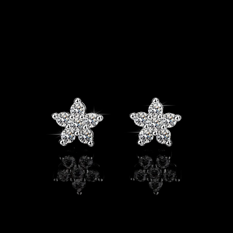 925 Sterling Silver Moissanite Stud Earrings For Women Five Petal Flower Clover Minimalist Jewelry With GRA Certificate Gift