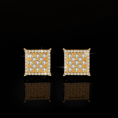 925 Sterling Silver Square Stud Earrings For Women With Moissanite GRA Certificate Inlaid Hip Hop White Yellow Gold Jewelry