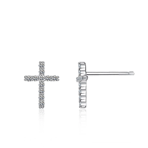 S925 Sterling Silver Moissanite Cross Stud Earrings For Women Geometric Inlaid Sparkling Jewelry With GRA Certificate