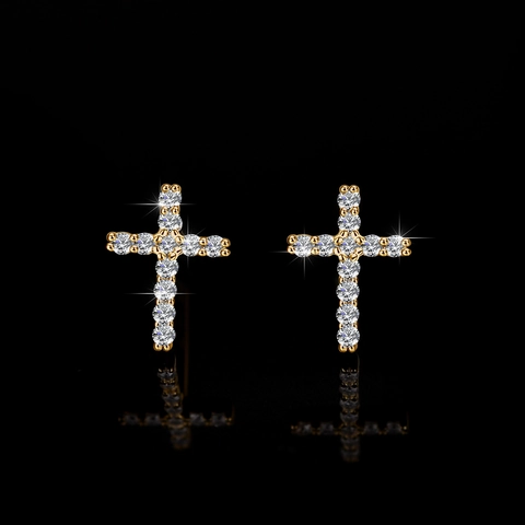 S925 Sterling Silver Moissanite Cross Stud Earrings For Women Geometric Inlaid Sparkling Jewelry With GRA Certificate