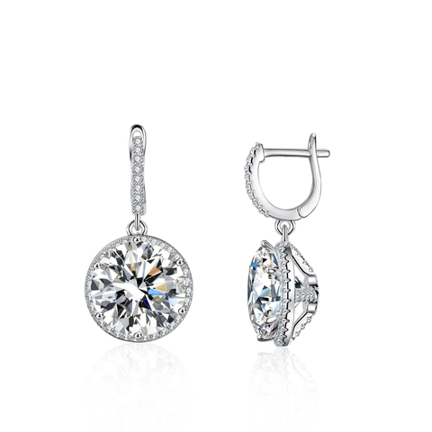 Luxe 925 Sterling Zilveren Moissanite Halo Hanger Oorbellen Rond Geslepen Briljant Sprankelende Sieraden Voor Bruiloft Feest Dames