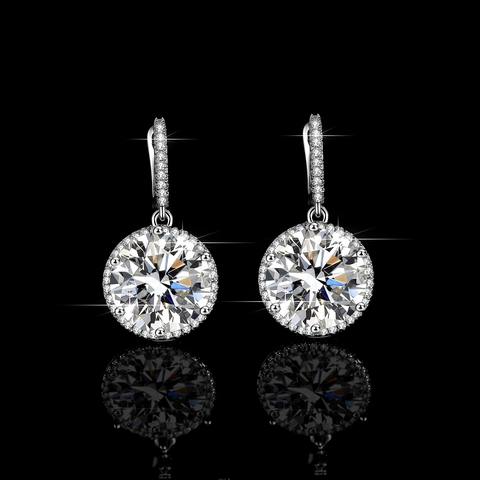 Luxe 925 Sterling Zilveren Moissanite Halo Hanger Oorbellen Rond Geslepen Briljant Sprankelende Sieraden Voor Bruiloft Feest Dames