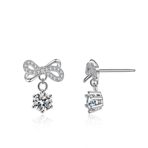S925 Sterling Silver Bowknot Moissanite Stud Earrings For Women 0.5ct Round Cut Moissanite Drop Earrings With GRA Certificate Jewelry Gift