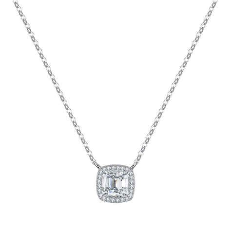 925 Sterling Zilveren Hanger Ketting met Emerald Geslepen Moissaniet voor Dames Halo Ontwerp Luxe Huwelijkssieraden
