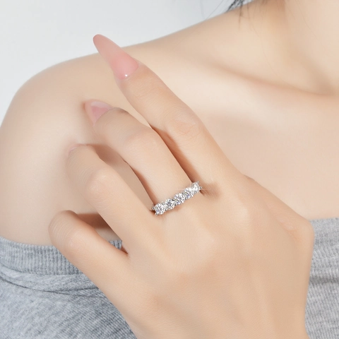 925 Sterling Silver Moissanite Princess Row Ring D Color Round Cut Crown Wedding Engagement Luxury Jewelry GRA Certified