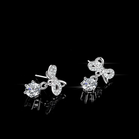 S925 Sterling Silver Bowknot Moissanite Stud Earrings For Women 0.5ct Round Cut Moissanite Drop Earrings With GRA Certificate Jewelry Gift