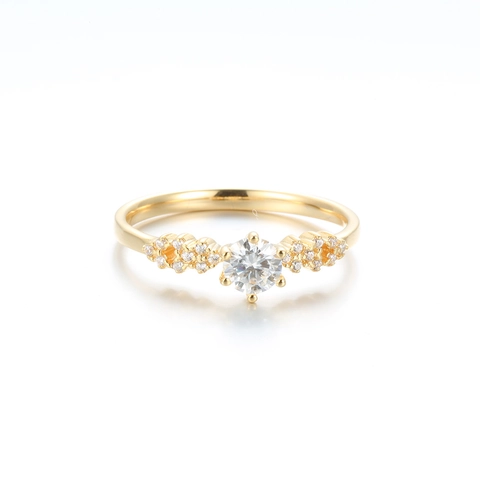Luxury 925 Sterling Silver Moissanite Ring For Women Crown Shape Six Claw Champagne Gold Plated Zirconia Wedding Anniversary Jewelry Ring