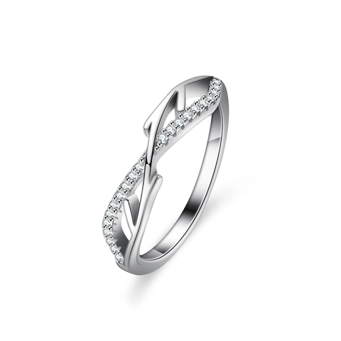 Anello Moissanite in Argento Sterling S925 Per Donna Ramo Asimmetrico Pave Wedding Engagement Anniversary Gioielli