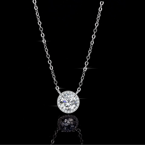 925 Sterling Zilver Moissaniet Halsketting Voor Vrouwen 1 Karaat Rond Geslepen Halo Hanger Strass Ingelegde Sieraden