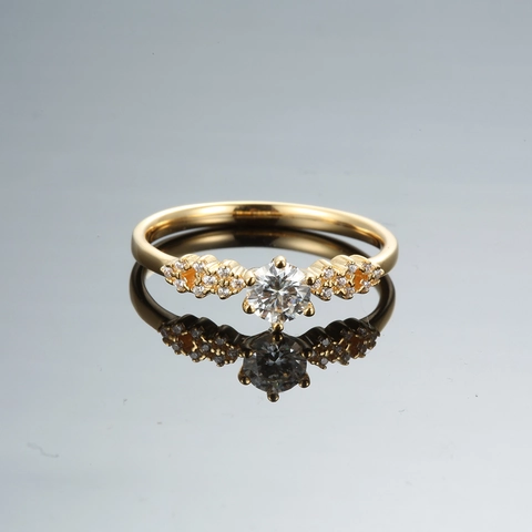 Luxury 925 Sterling Silver Moissanite Ring For Women Crown Shape Six Claw Champagne Gold Plated Zirconia Wedding Anniversary Jewelry Ring