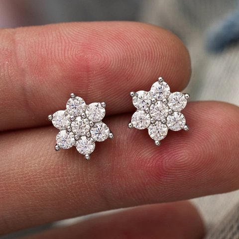 Orecchini a Bottone in Argento Sterling 925 con Moissanite a Forma di Fiore per Uomo Donna Hip Hop Moissanite Fine Jewelry