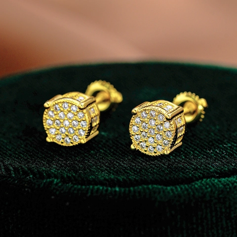 925 Argento Sterling Tondo Orecchini a Bottone Moissanite Hip Hop Iced Out Chiusura a Vite Gioielli Donna Uomo Regalo