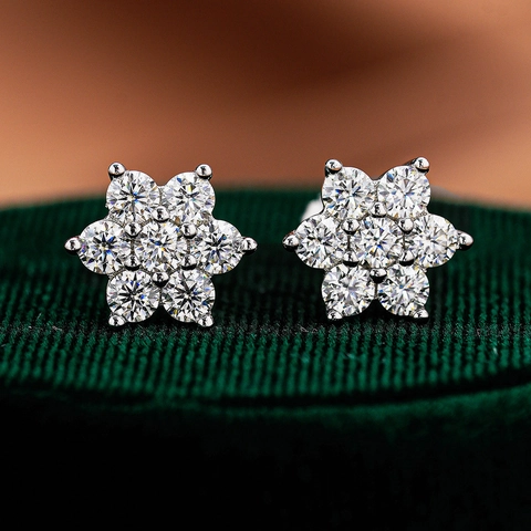 Orecchini a Bottone in Argento Sterling 925 con Moissanite a Forma di Fiore per Uomo Donna Hip Hop Moissanite Fine Jewelry