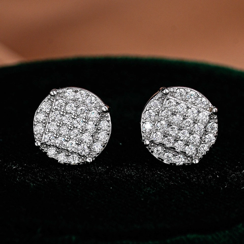 925 Sterling Silver Moissanite Round Stud Earrings For Women Pave Set Geometric Screw Back Fashion Jewelry Fine Earrings