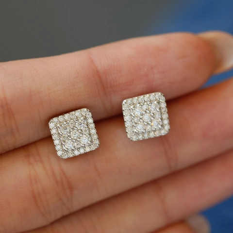 Hip Hop 925 Sterling Silver Moissanite Stud Earrings Square Cluster D Color Inlaid Screw Back Earrings For Men Women Jewelry