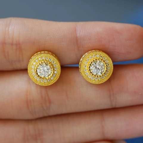 Orecchini a Lobo Moissanite in Argento Sterling 925 Hip Hop Rotondi Halo Con Chiusura a Vite Gioielli di Moda Regalo