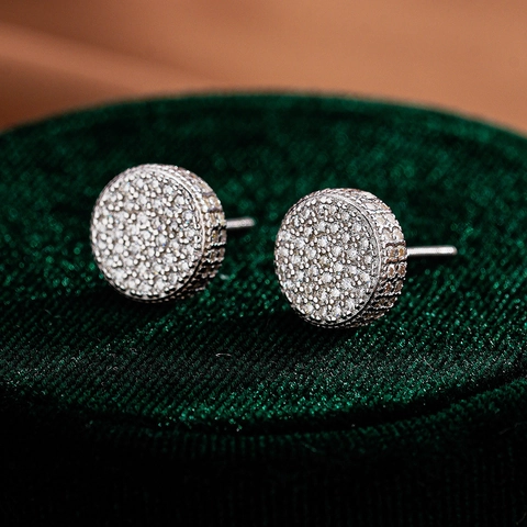 925 Sterling Silver Round Moissanite Stud Earrings For Women Pave Moissanite Circle Earring Jewelry With GRA Certificate Gift