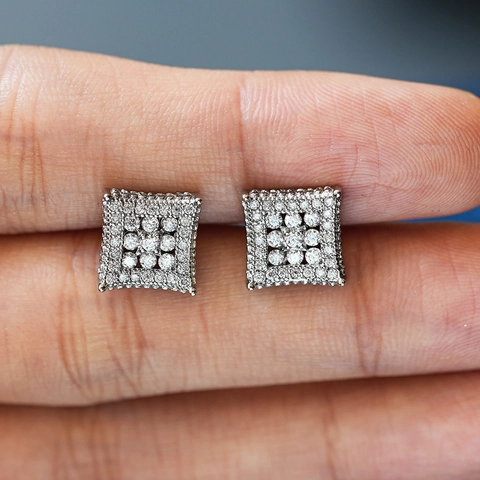 S925 Sterlingsilber Moissanit Ohrstecker Quadrat Pave Geometrischer Schmuck Schraubverschluss Für Hip Hop Herren Damen Schmuck Geschenk