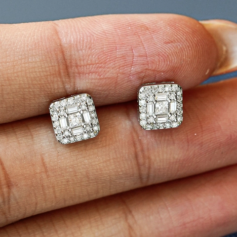 S925 Sterling Silver Moissanite Stud Earrings Square Halo Hip Hop Jewelry For Women Men Luxurious Gold Silver Earrings