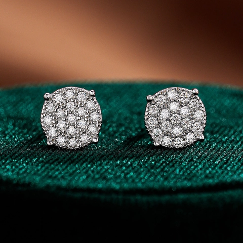 Hip Hop 925 Sterling Silver Moissanite Stud Earrings Round Halo Screw Back Gold White Gold Plated Unisex Jewelry