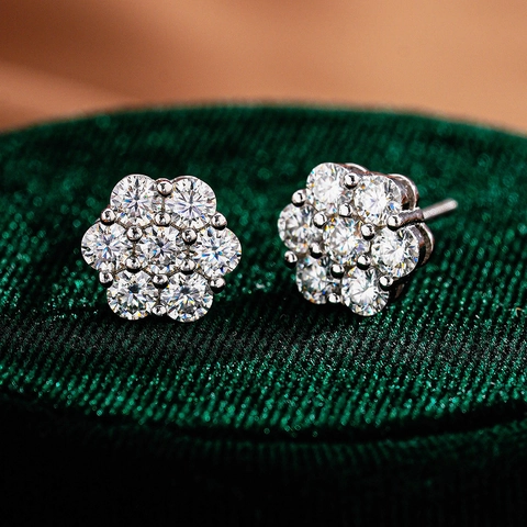 925 Sterling Silver Moissanite Snowflake Stud Earrings Hip Hop Fashion Round Screw Back Ear Piercing Jewelry For Men Women
