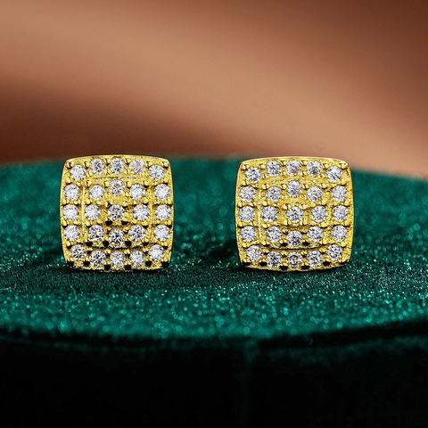 925 Sterling Silver Square Moissanite Stud Earrings Pave Inlaid Geometric Screw Back Unisex Hip Hop Fashion Jewelry Ear Piercing