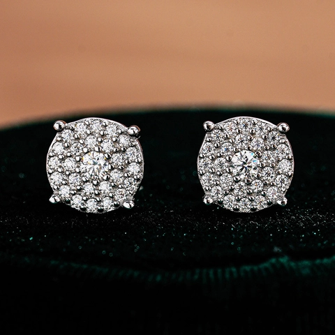 Moissanite Stud Earrings 925 Sterling Silver Screw Back Gold Plated Round Halo Hip Hop Iced Out Jewelry For Men Women