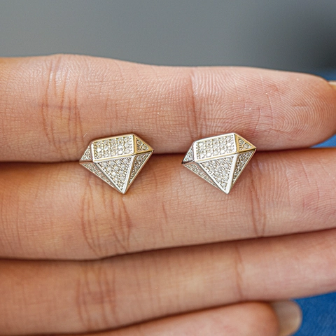 925 Sterling Silver Moissanite Stud Earrings Hip Hop Geometric Diamond Shape White Gold Plated Jewelry For Men Women