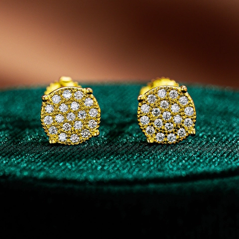 Hip Hop 925 Sterling Silver Moissanite Stud Earrings Round Halo Screw Back Gold White Gold Plated Unisex Jewelry