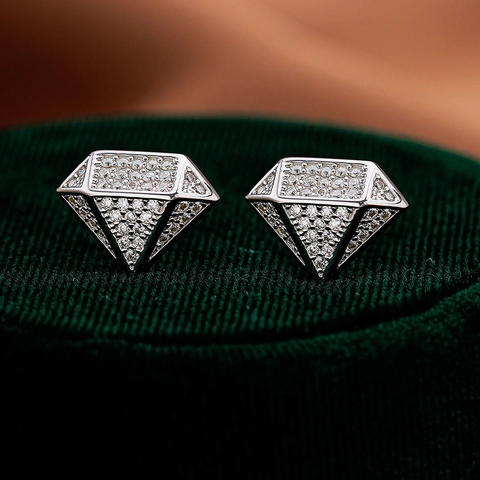 925 Sterling Silver Moissanite Stud Earrings Hip Hop Geometric Diamond Shape White Gold Plated Jewelry For Men Women