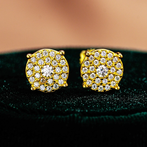 Moissanite Stud Earrings 925 Sterling Silver Screw Back Gold Plated Round Halo Hip Hop Iced Out Jewelry For Men Women