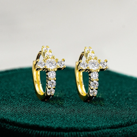 S925 Sterling Silver Moissanite Cross Stud Earrings For Men Women Hip Hop Style Square Cross Earrings With GRA Certificate