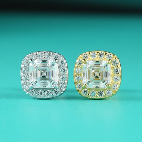 925 Sterling Silver Moissanite Stud Earrings For Women Men Square Halo Earrings Hip Hop Jewelry With GRA Certificate Gold White Gold