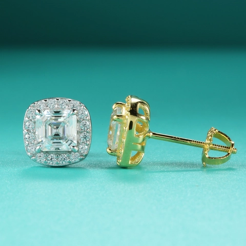 925 Sterling Silver Moissanite Stud Earrings For Women Men Square Halo Earrings Hip Hop Jewelry With GRA Certificate Gold White Gold